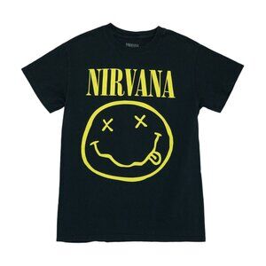 Nirvana Smiley Face Logo Black Band T-Shirt‎ Small Kurt Cobain 2021